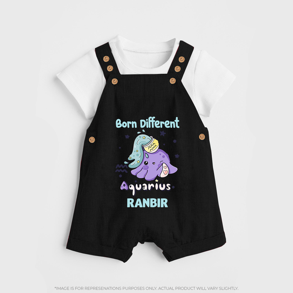 Born Different Aquarius Baby Dungaree Set | Personalized Aquarius Dungaree Set for Your Unique Baby - BLACK - 0 - 5 Months Old (Chest 18")