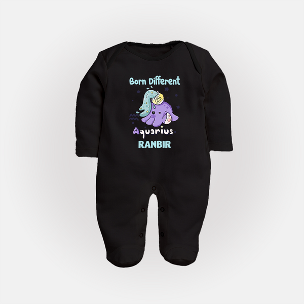 Born Different Aquarius Baby Sleepsuit / Full Sleeve Bodysuit | Personalized Aquarius Sleepsuit / Full Sleeve Bodysuit for Your Unique Baby - BLACK - New Born (Chest 7.5")