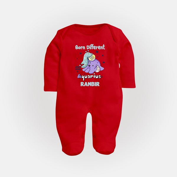 Born Different Aquarius Baby Sleepsuit / Full Sleeve Bodysuit | Personalized Aquarius Sleepsuit / Full Sleeve Bodysuit for Your Unique Baby - RED - New Born (Chest 7.5")