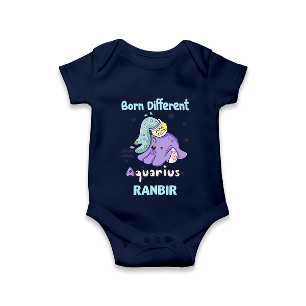Born Different Aquarius Baby Romper / Onesie | Personalized Aquarius Romper / Onesie for Your Unique Baby - NAVY BLUE - New Born (Chest 14")