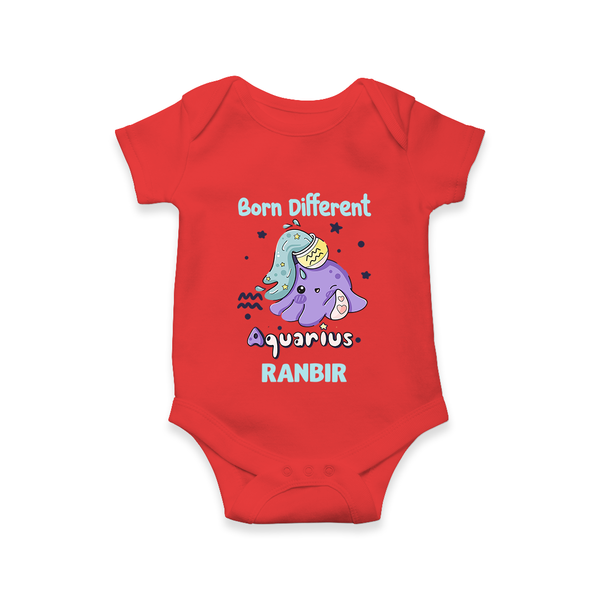 Born Different Aquarius Baby Romper / Onesie | Personalized Aquarius Romper / Onesie for Your Unique Baby - RED - New Born (Chest 14")