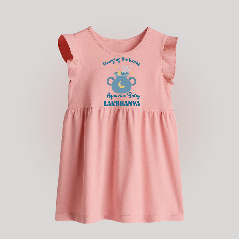Changing The World Aquarius Baby Frock | Custom Aquarius Baby Frock for Your Future World Changer - BABY PINK - 0 - 3 Months Old (Chest 17")