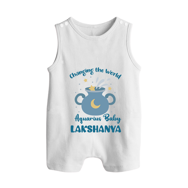 Changing The World Aquarius Baby Romper Suit / Sleeveless Romper | Custom Aquarius Romper Suit / Sleeveless Romper for Your Future World Changer - WHITE - 0 - 5 Months Old (Chest 18")