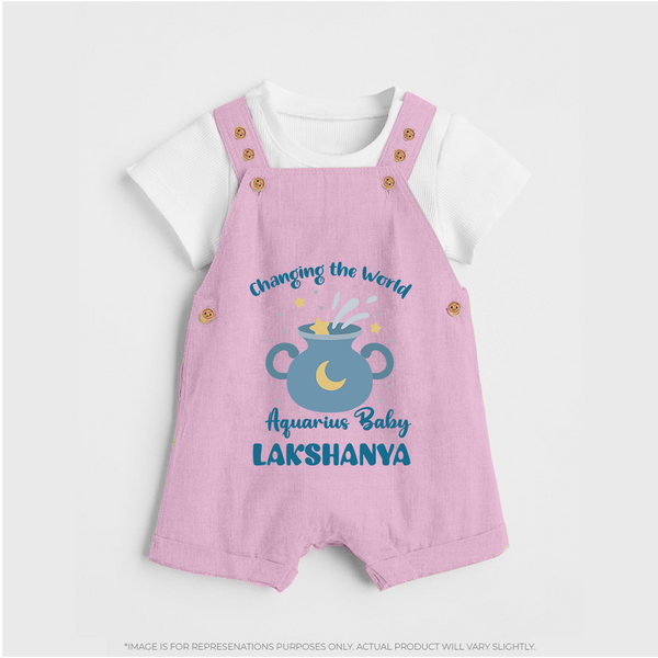 Changing The World Aquarius Baby Dungaree Set | Custom Aquarius Dungaree Set for Your Future World Changer - BABY PINK - 0 - 5 Months Old (Chest 18")