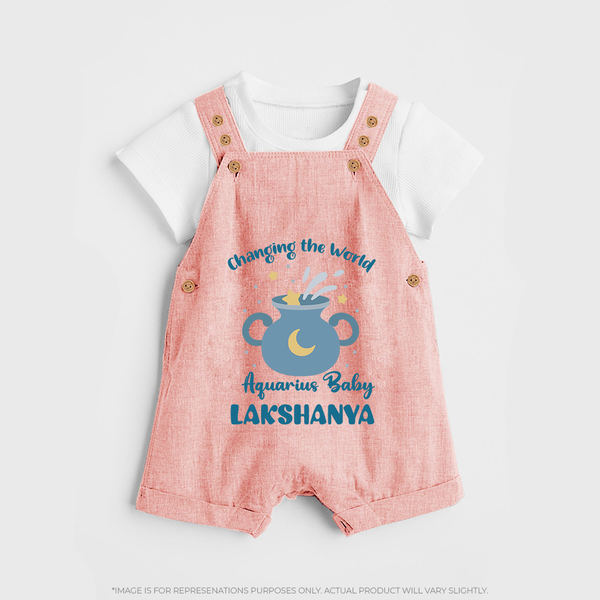 Changing The World Aquarius Baby Dungaree Set | Custom Aquarius Dungaree Set for Your Future World Changer - PEACH - 0 - 5 Months Old (Chest 18")