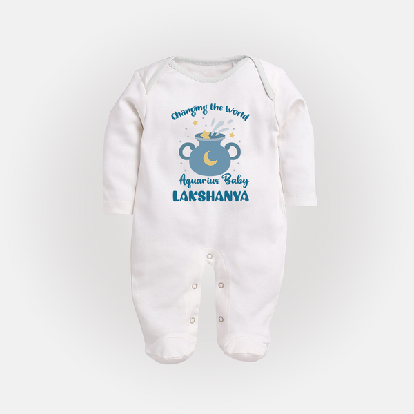 Changing The World Aquarius Baby Sleepsuit / Full Sleeve Bodysuit | Custom Aquarius Sleepsuit / Full Sleeve Bodysuit for Your Future World Changer - WHITE - New Born (Chest 7.5")