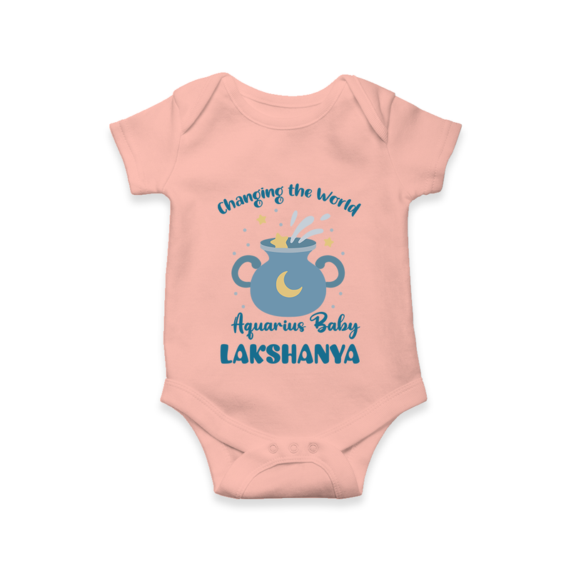 Changing The World Aquarius Baby Romper / Onesie | Custom Aquarius Romper / Onesie for Your Future World Changer - PEACH - New Born (Chest 14")