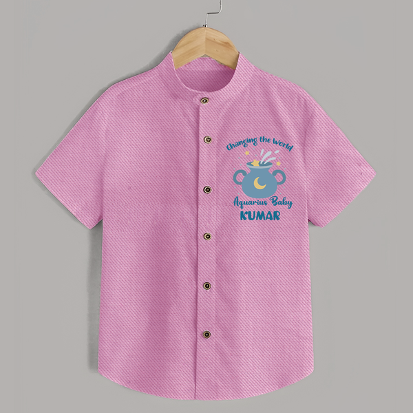 Changing The World Aquarius Baby Shirt | Custom Aquarius Shirt for Your Future World Changer - BABY PINK - 0 - 6 Months Old (Chest 23")