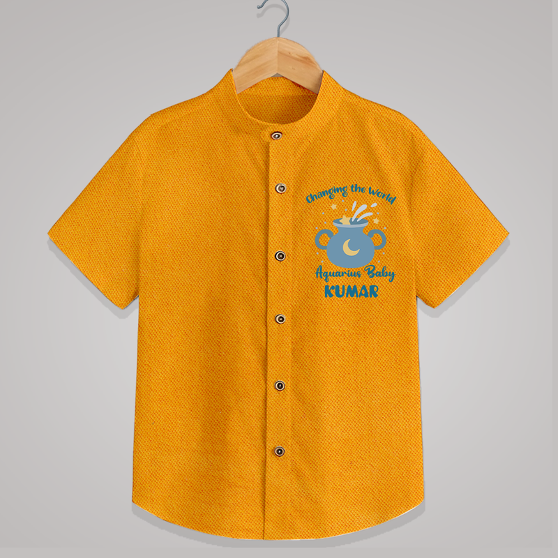 Changing The World Aquarius Baby Shirt | Custom Aquarius Shirt for Your Future World Changer - CHROME YELLOW - 0 - 6 Months Old (Chest 23")