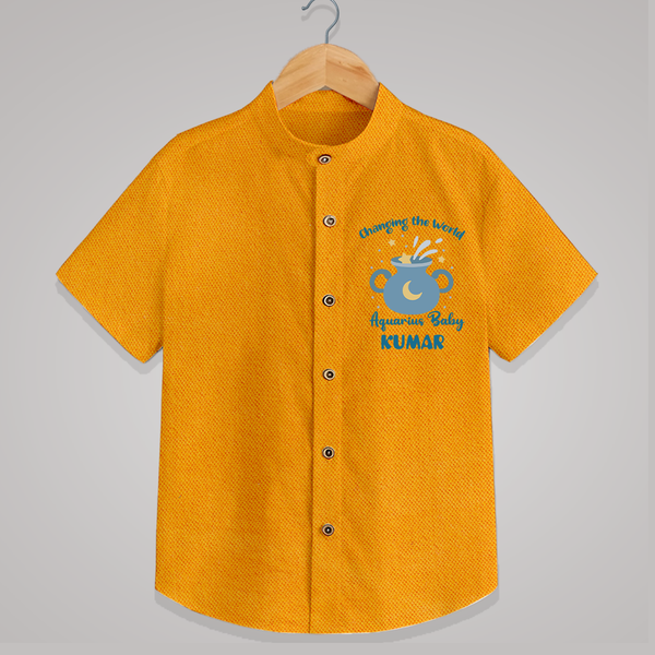 Changing The World Aquarius Baby Shirt | Custom Aquarius Shirt for Your Future World Changer - CHROME YELLOW - 0 - 6 Months Old (Chest 23")