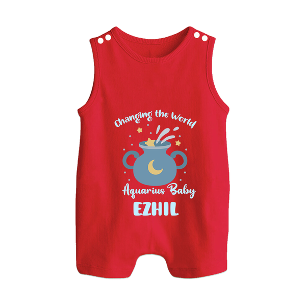 Changing The World Aquarius Baby Romper Suit / Sleeveless Romper | Custom Aquarius Romper Suit / Sleeveless Romper for Your Future World Changer - RED - 0 - 5 Months Old (Chest 18")