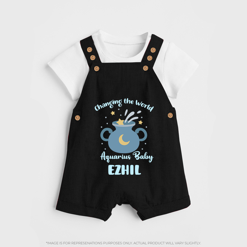 Changing The World Aquarius Baby Dungaree Set | Custom Aquarius Dungaree Set for Your Future World Changer - BLACK - 0 - 5 Months Old (Chest 18")