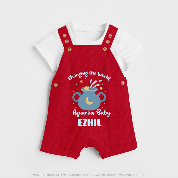 Changing The World Aquarius Baby Dungaree Set | Custom Aquarius Dungaree Set for Your Future World Changer - RED - 0 - 5 Months Old (Chest 18")
