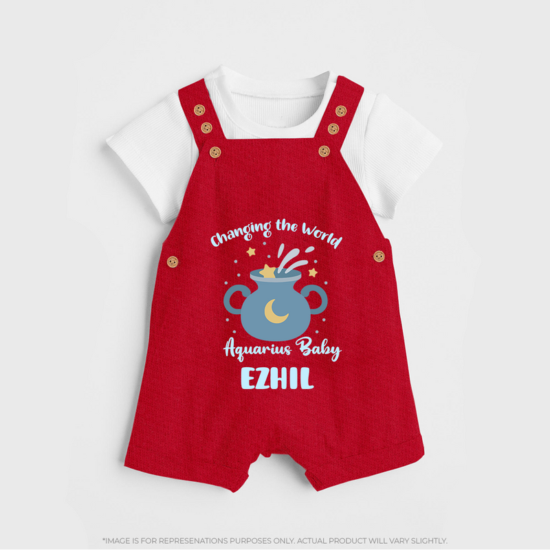 Changing The World Aquarius Baby Dungaree Set | Custom Aquarius Dungaree Set for Your Future World Changer - RED - 0 - 5 Months Old (Chest 18")