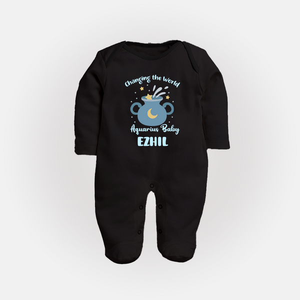 Changing The World Aquarius Baby Sleepsuit / Full Sleeve Bodysuit | Custom Aquarius Sleepsuit / Full Sleeve Bodysuit for Your Future World Changer - BLACK - New Born (Chest 7.5")