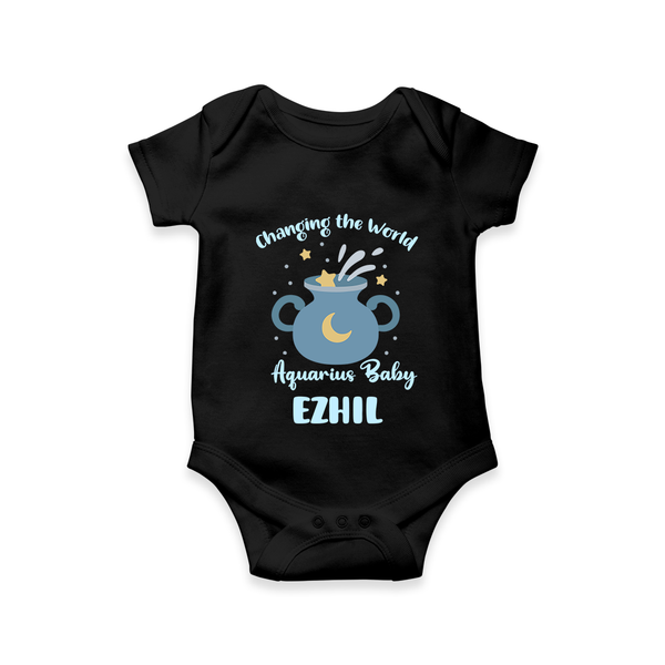 Changing The World Aquarius Baby Romper / Onesie | Custom Aquarius Romper / Onesie for Your Future World Changer - BLACK - New Born (Chest 14")