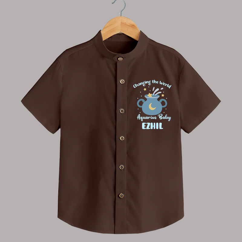 Changing The World Aquarius Baby Shirt | Custom Aquarius Shirt for Your Future World Changer - CHOCOLATE BROWN - 0 - 6 Months Old (Chest 23")