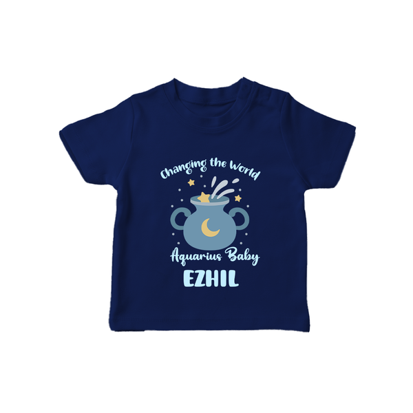 Changing The World Aquarius Baby T-Shirt | Custom Aquarius T-Shirt for Your Future World Changer - NAVY BLUE - 0-5 Months Old (Chest 17")