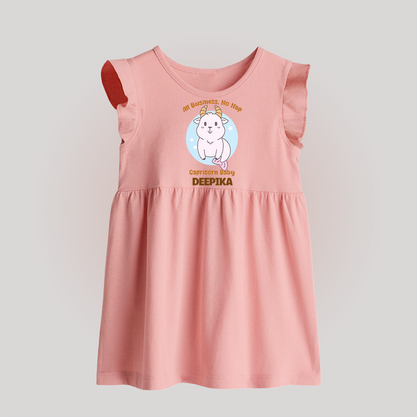 All Business, No Nap Capricorn Baby Frock | Personalized Capricorn Baby Frock for Your Busy Baby - BABY PINK - 0 - 3 Months Old (Chest 17")