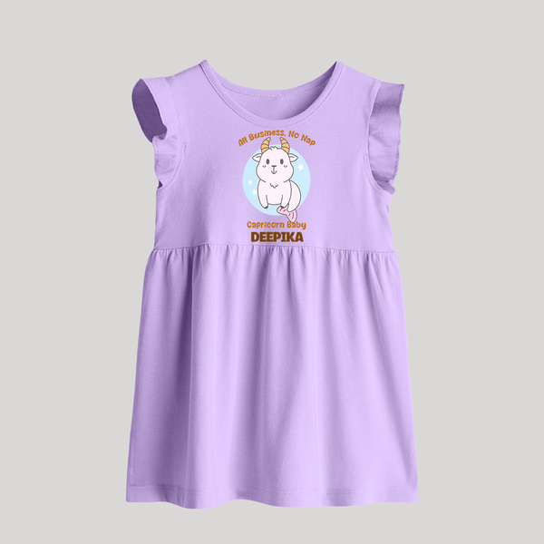 All Business, No Nap Capricorn Baby Frock | Personalized Capricorn Baby Frock for Your Busy Baby - LILAC - 0 - 3 Months Old (Chest 17")