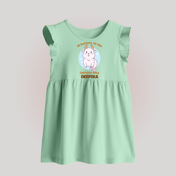 All Business, No Nap Capricorn Baby Frock | Personalized Capricorn Baby Frock for Your Busy Baby - MINT GREEN - 0 - 3 Months Old (Chest 17")