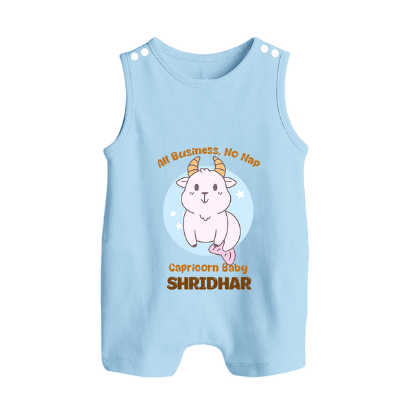 All Business, No Nap Capricorn Baby Romper Suit / Sleeveless Romper | Personalized Capricorn Romper Suit / Sleeveless Romper for Your Busy Baby - BABY BLUE - 0 - 5 Months Old (Chest 18")
