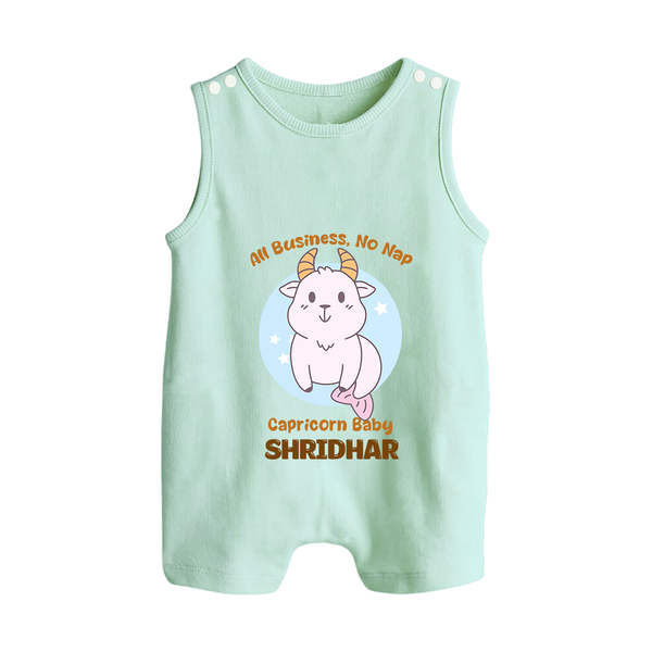 All Business, No Nap Capricorn Baby Romper Suit / Sleeveless Romper | Personalized Capricorn Romper Suit / Sleeveless Romper for Your Busy Baby - MINT GREEN - 0 - 5 Months Old (Chest 18")