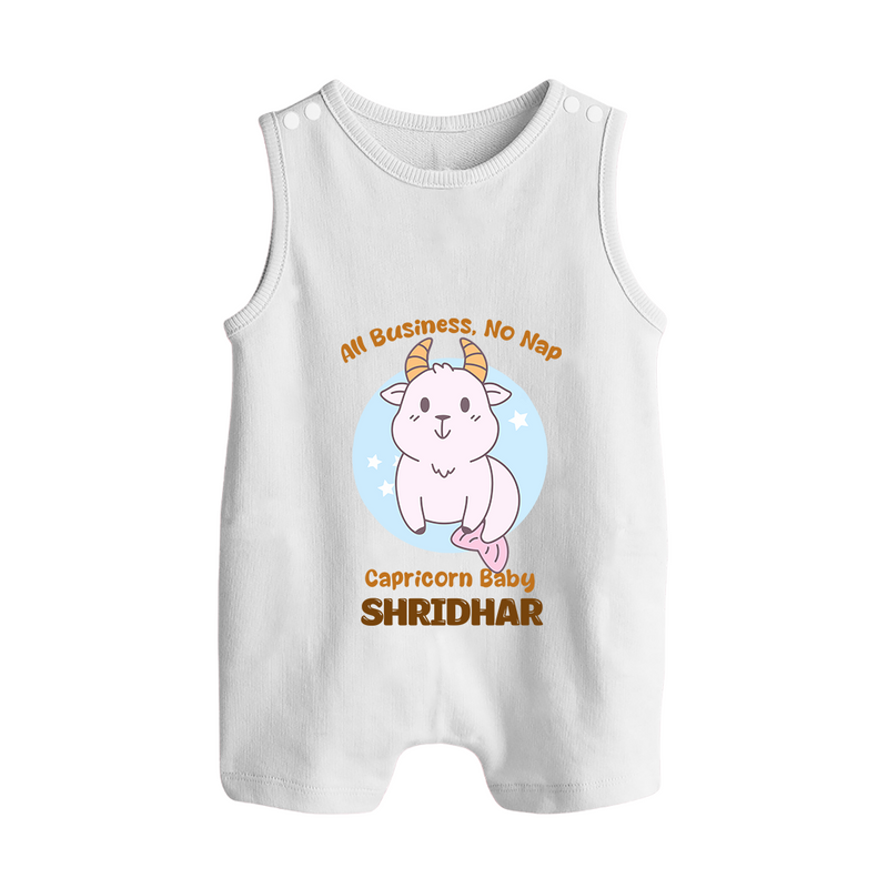 All Business, No Nap Capricorn Baby Romper Suit / Sleeveless Romper | Personalized Capricorn Romper Suit / Sleeveless Romper for Your Busy Baby - WHITE - 0 - 5 Months Old (Chest 18")