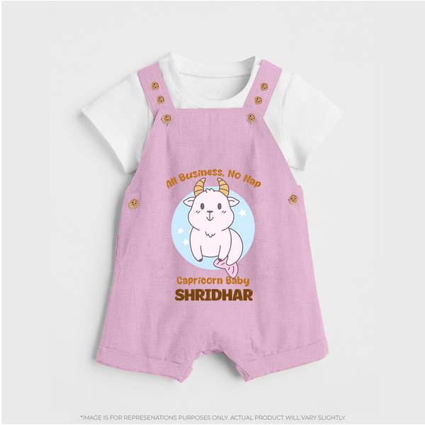 All Business, No Nap Capricorn Baby Dungaree Set | Personalized Capricorn Dungaree Set for Your Busy Baby - BABY PINK - 0 - 5 Months Old (Chest 18")