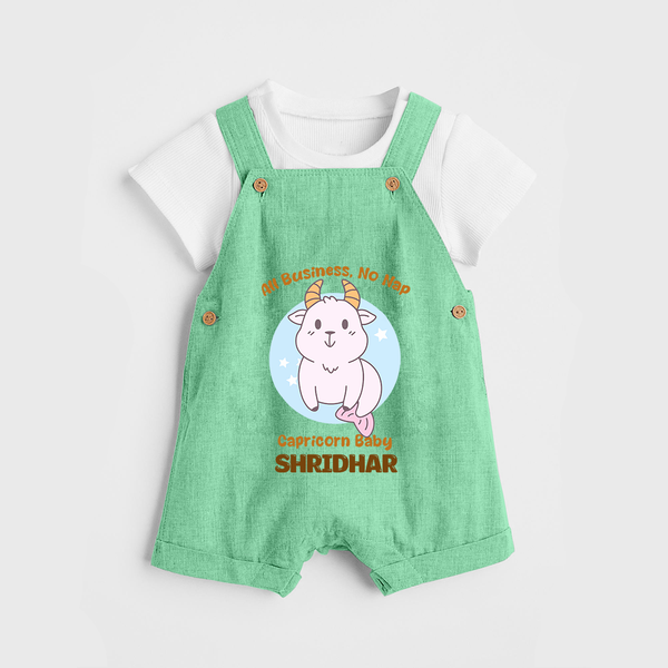 All Business, No Nap Capricorn Baby Dungaree Set | Personalized Capricorn Dungaree Set for Your Busy Baby - GREEN - 0 - 5 Months Old (Chest 18")