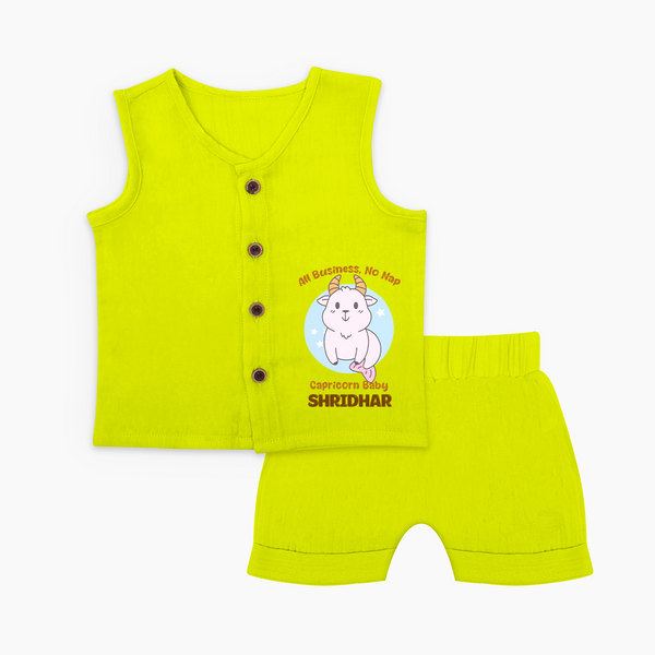 All Business, No Nap Capricorn Baby Jabla Set | Personalized Capricorn Jabla Set for Your Busy Baby - LIME GREEN - 0 - 3 Months Old (Chest 9.8")