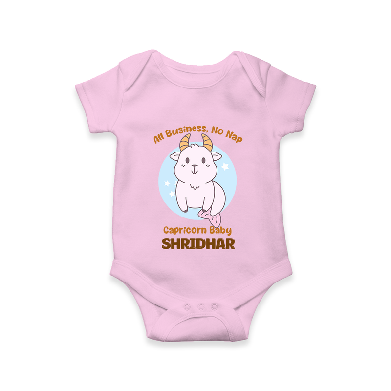 All Business, No Nap Capricorn Baby Romper / Onesie | Personalized Capricorn Romper / Onesie for Your Busy Baby - BABY PINK - New Born (Chest 14")
