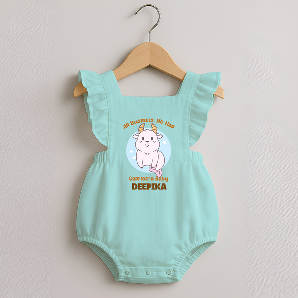 All Business, No Nap Capricorn Baby Romper Frock | Personalized Capricorn Romper Frock for Your Busy Baby - MINT GREEN - 0 - 3 Months Old (Chest 19")