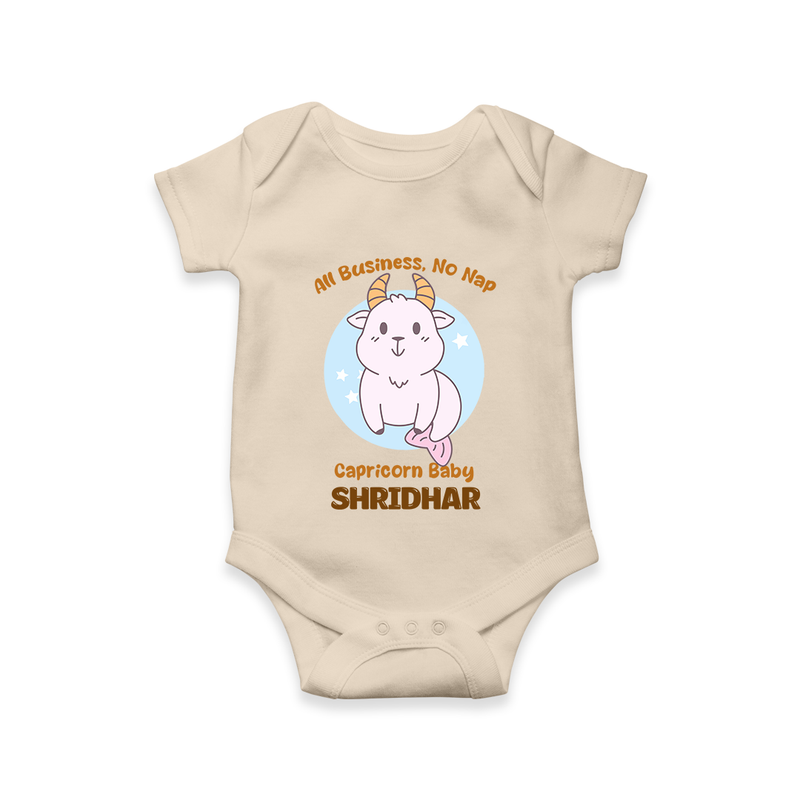 All Business, No Nap Capricorn Baby Romper / Onesie | Personalized Capricorn Romper / Onesie for Your Busy Baby - IVORY - New Born (Chest 14")