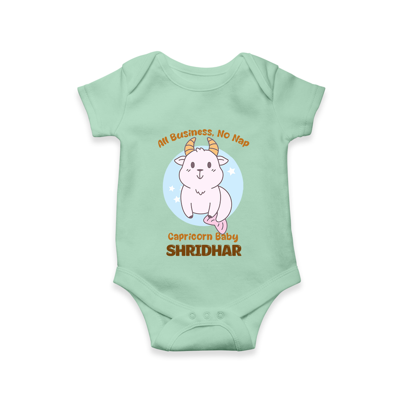 All Business, No Nap Capricorn Baby Romper / Onesie | Personalized Capricorn Romper / Onesie for Your Busy Baby - MINT GREEN - New Born (Chest 14")