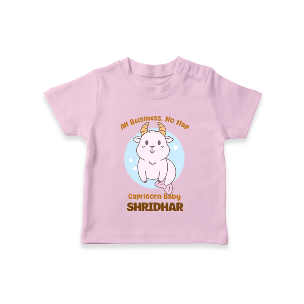 All Business, No Nap Capricorn Baby T-Shirt | Personalized Capricorn T-Shirt for Your Busy Baby - BABY PINK - 0-5 Months Old (Chest 17")