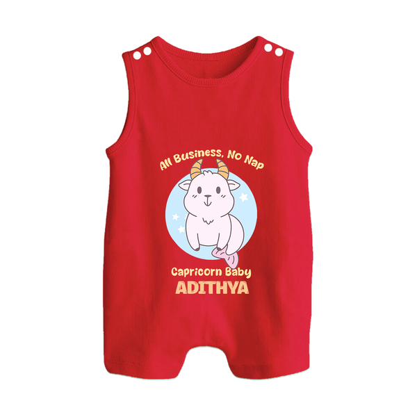 All Business, No Nap Capricorn Baby Romper Suit / Sleeveless Romper | Personalized Capricorn Romper Suit / Sleeveless Romper for Your Busy Baby - RED - 0 - 5 Months Old (Chest 18")