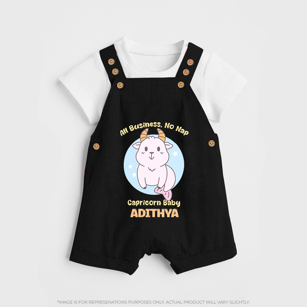 All Business, No Nap Capricorn Baby Dungaree Set | Personalized Capricorn Dungaree Set for Your Busy Baby - BLACK - 0 - 5 Months Old (Chest 18")