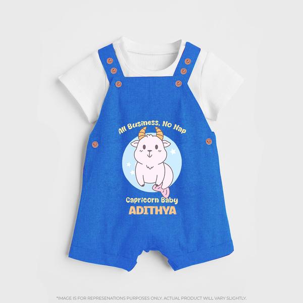 All Business, No Nap Capricorn Baby Dungaree Set | Personalized Capricorn Dungaree Set for Your Busy Baby - COBALT BLUE - 0 - 5 Months Old (Chest 18")