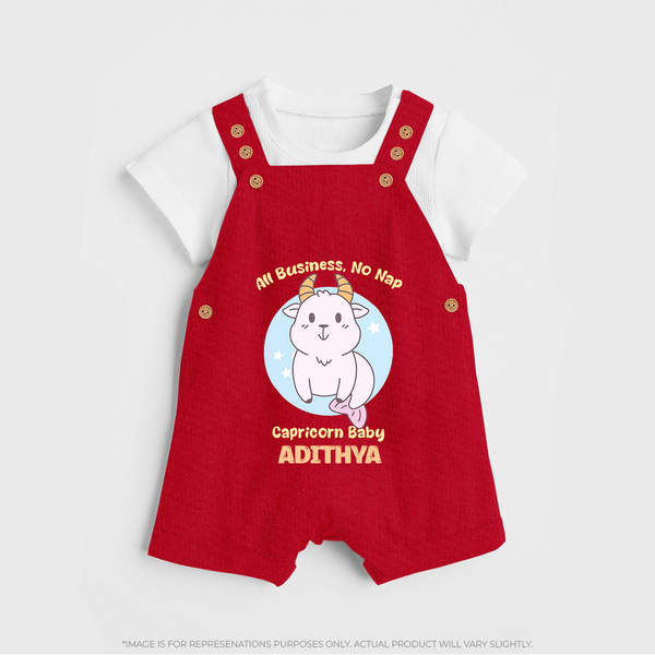 All Business, No Nap Capricorn Baby Dungaree Set | Personalized Capricorn Dungaree Set for Your Busy Baby - RED - 0 - 5 Months Old (Chest 18")