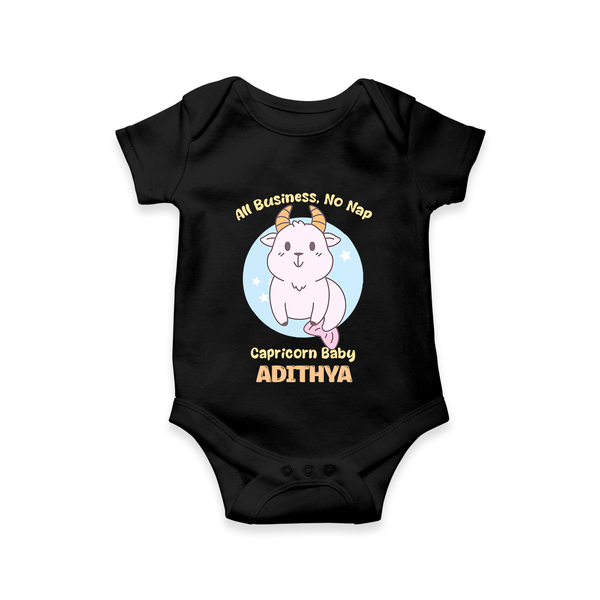 All Business, No Nap Capricorn Baby Romper / Onesie | Personalized Capricorn Romper / Onesie for Your Busy Baby - BLACK - New Born (Chest 14")