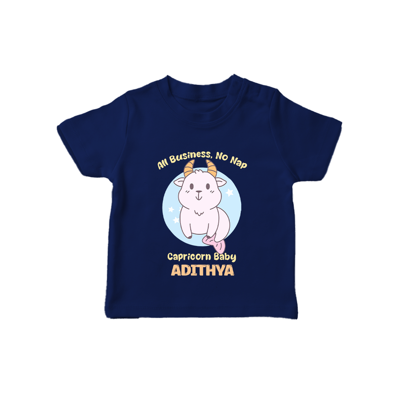 All Business, No Nap Capricorn Baby T-Shirt | Personalized Capricorn T-Shirt for Your Busy Baby - NAVY BLUE - 0-5 Months Old (Chest 17")