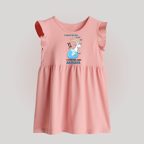 Crawling My Way To The Top Capricorn Baby Frock | Custom Capricorn Baby Frock for Your Little Achiever - BABY PINK - 0 - 3 Months Old (Chest 17")