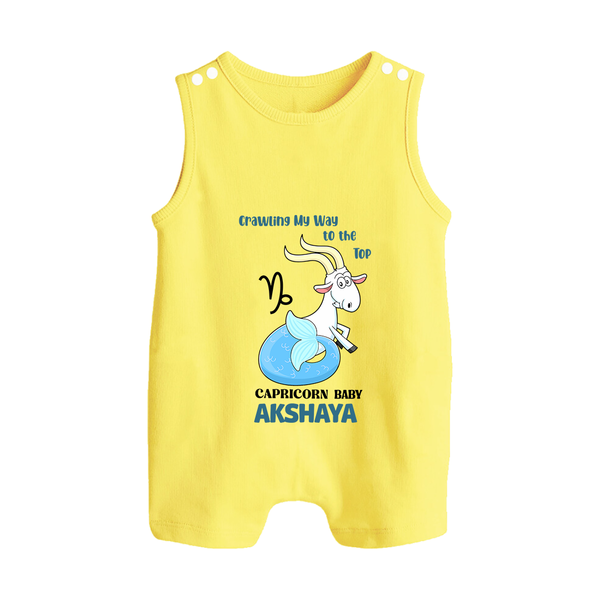 Crawling My Way To The Top Capricorn Baby Romper Suit / Sleeveless Romper | Custom Capricorn Romper Suit / Sleeveless Romper for Your Little Achiever - PASTEL YELLOW - 0 - 5 Months Old (Chest 18")