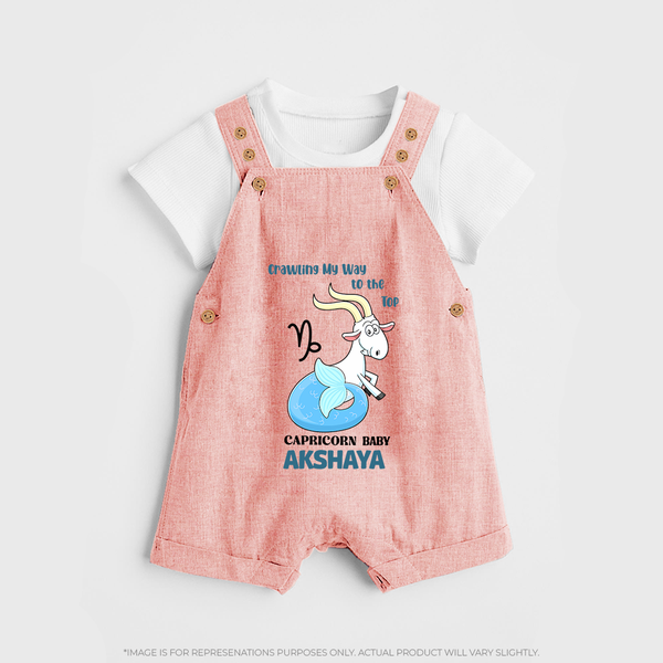 Crawling My Way To The Top Capricorn Baby Dungaree Set | Custom Capricorn Dungaree Set for Your Little Achiever - PEACH - 0 - 5 Months Old (Chest 18")