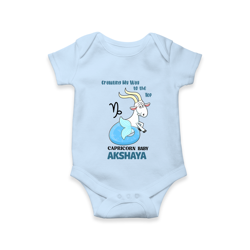 Crawling My Way To The Top Capricorn Baby Romper / Onesie | Custom Capricorn Romper / Onesie for Your Little Achiever - BABY BLUE - New Born (Chest 14")