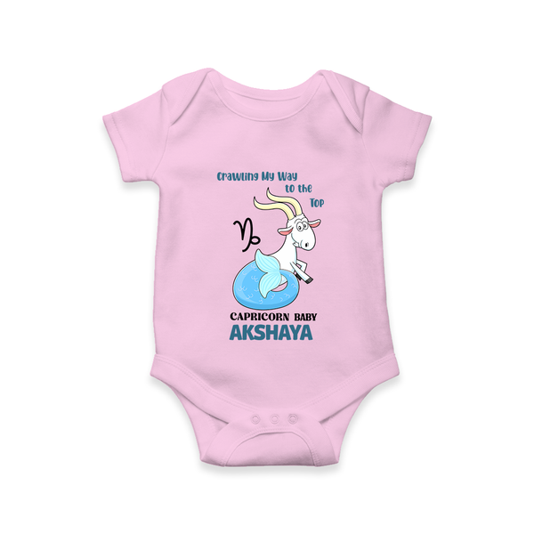 Crawling My Way To The Top Capricorn Baby Romper / Onesie | Custom Capricorn Romper / Onesie for Your Little Achiever - BABY PINK - New Born (Chest 14")