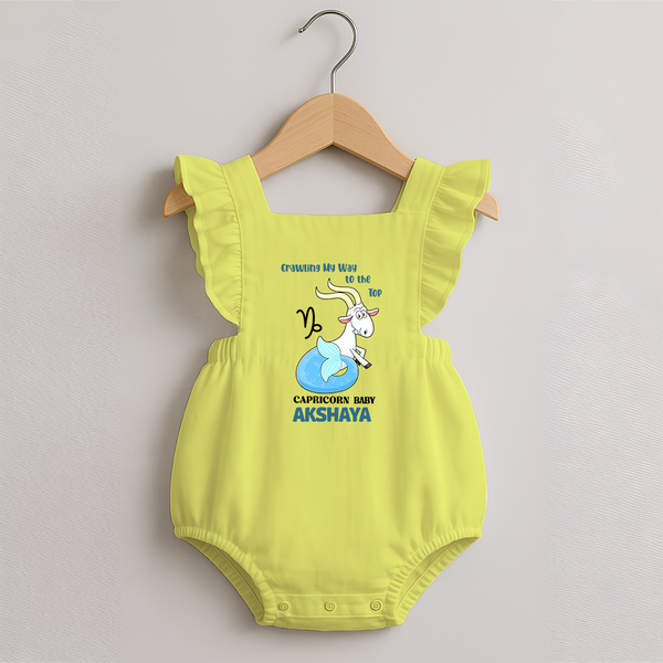 Crawling My Way To The Top Capricorn Baby Romper Frock | Custom Capricorn Romper Frock for Your Little Achiever - PASTEL YELLOW - 0 - 3 Months Old (Chest 19")
