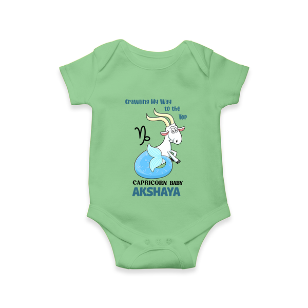 Crawling My Way To The Top Capricorn Baby Romper / Onesie | Custom Capricorn Romper / Onesie for Your Little Achiever - GREEN - New Born (Chest 14")