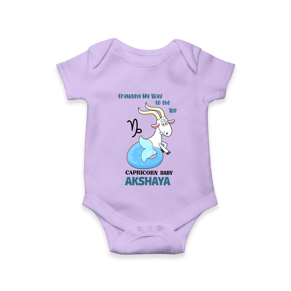 Crawling My Way To The Top Capricorn Baby Romper / Onesie | Custom Capricorn Romper / Onesie for Your Little Achiever - LILAC - New Born (Chest 14")